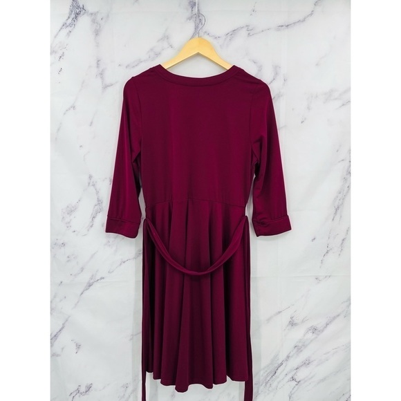Torrid Faux Wrap V-Neck 3/4th Sleeves Mini Dress Maroon - Picture 4 of 5